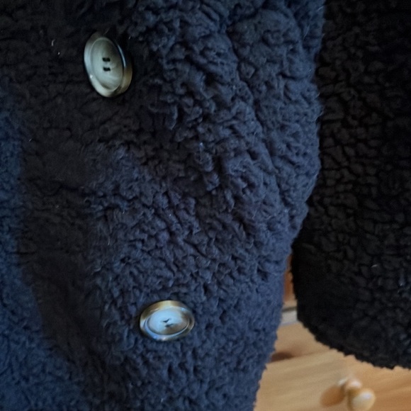 Sherpa Fleece Jacket Black Small Open Front Coat - Picture 3 of 4